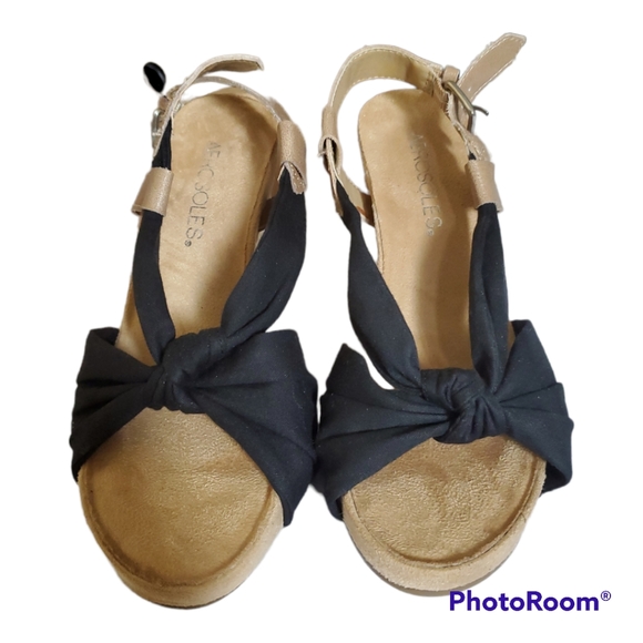 AEROSOLE Black & Beige Wedges Shoes - Size 5 / 35 - Picture 3 of 5